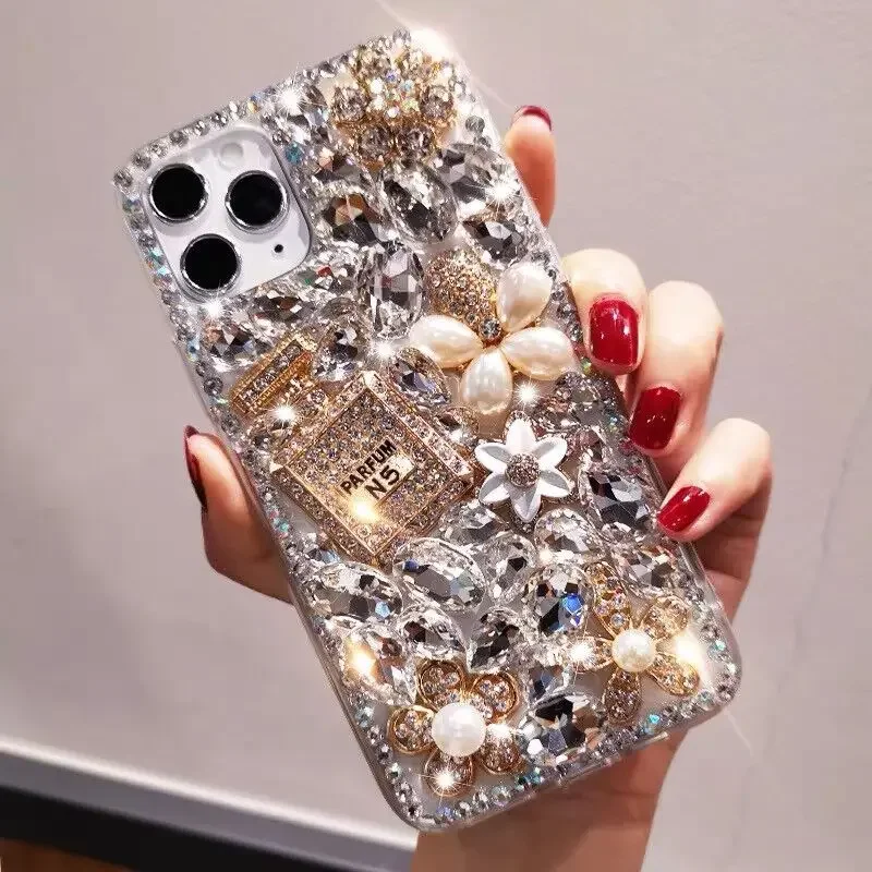 thumbnail image 1 of Funda de diamante de botella de perfume brillante de lujo para iPhone 15, 14, 13, 12, 11 Pro Max, X, XS, XR, 7, 8 Plus, cubierta trasera, 1 of 4