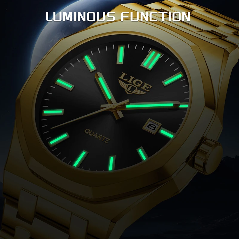 Elegant Gold Quartz Women's Watch - Luminous, Waterproof, Date Display, and Steel Chronograph Design