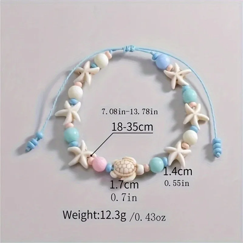 Beach Style Blue Starfish And Turtle Anklet for Women Cute Fashion Beige Beads Summer Vocation Jewelry Gifts