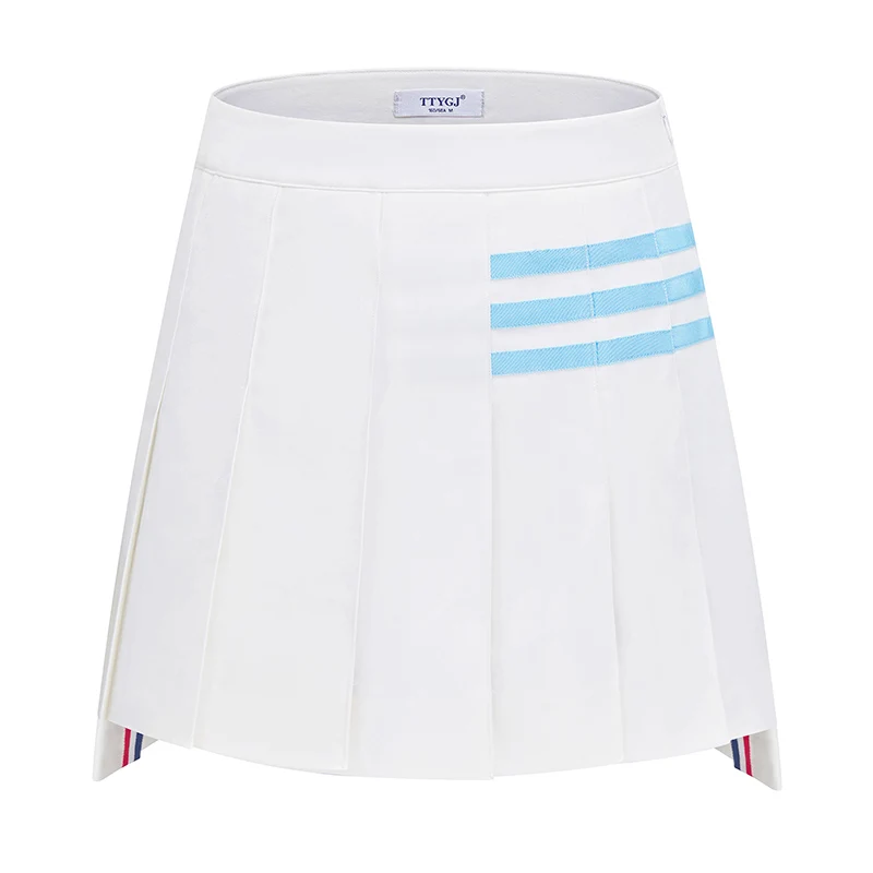 TTYGJ Golf Design Sense Three Bars Pleated Half Skirt Female Spring and Summer New Thin High Waist a Word Sports Skirt