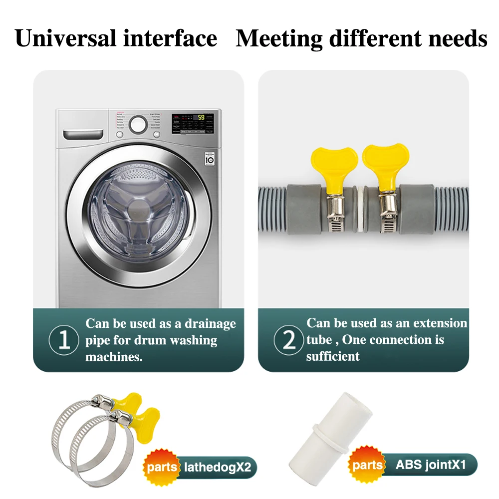 Kit de tubo de desagüe para lavadora y lavavajillas (1 unidad), incluye tubo flexible corrugado, adaptador de extensión y abrazadera._voghion.com