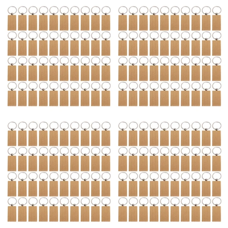 

160Pcs Blank Rectangle Wooden Key Chain DIY Wood Keychains Key Tags Can Engrave DIY Gifts