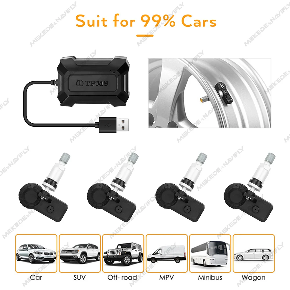 Navifly Built-in TPMS Car Tire Pressure Warning And Monitoring System 4 Sensors Intelligent tire pressure detection