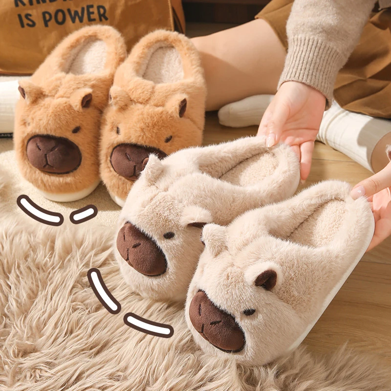 Plush Capybara Slippers Closed Toe Slippers Cute Slip-on House Shoes Comfortable Furry Walking Shoes Non-Slip For Indoor Bedroom 2