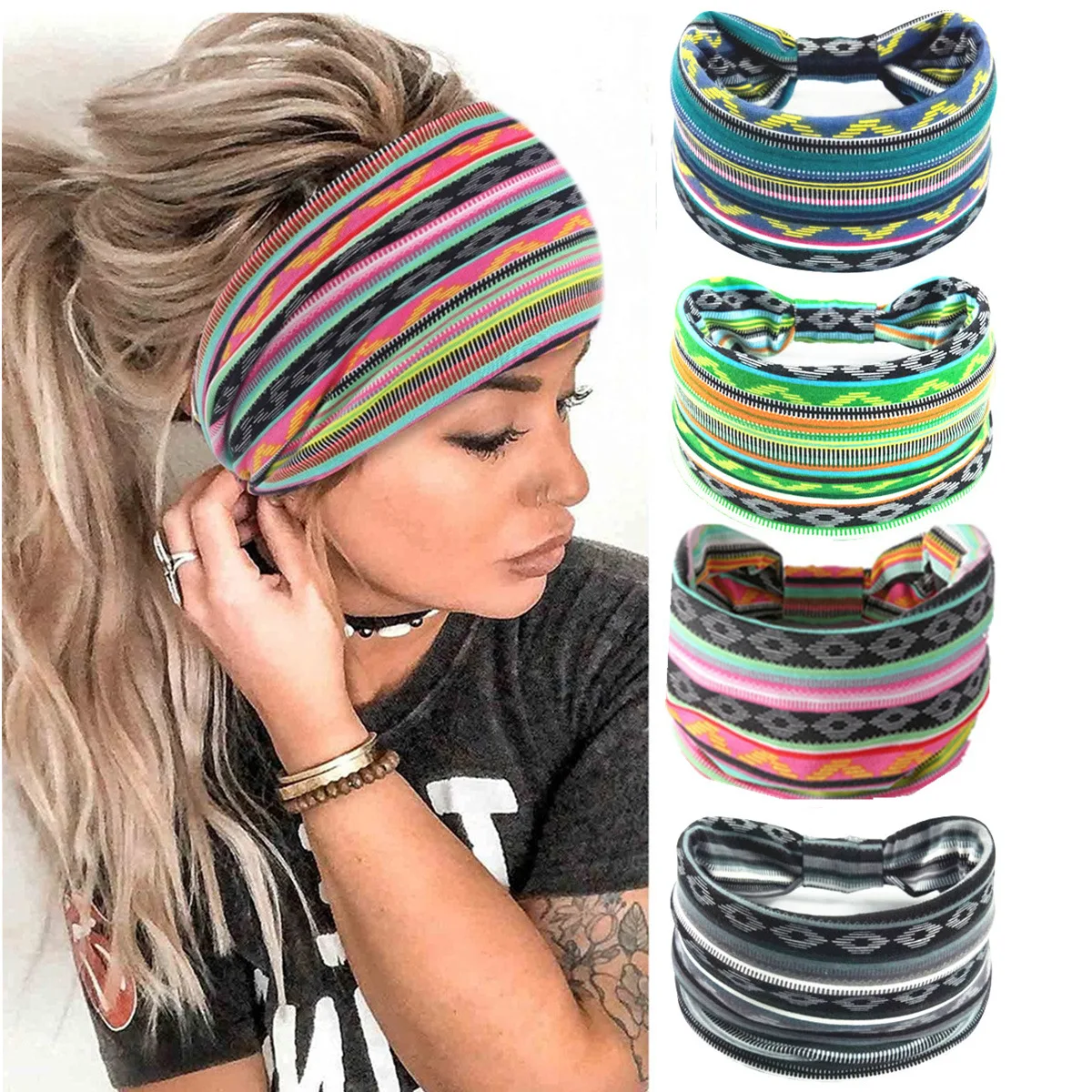 

30pcs Wholesale Boho Headbands For Women Wide Headband Turban Yoga Workout Head Bands Hair Accessories Knotted Headwraps