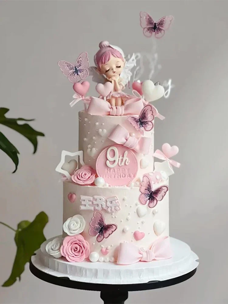 Angel Wing Girl Cake Topper Princess Fairy Ballet Dance Girl 1St Birthday Party Cake Decorations Gender Reveal Baby Shower Decor