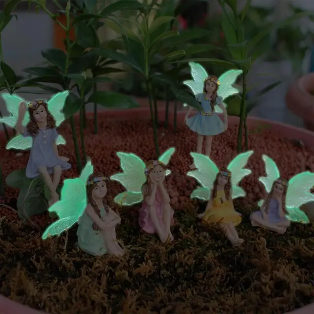 Conjunto de Fadas Luminosas Encantadas - 6 Estatuetas Místicas em Resina para Jardim e Cantinhos Místicos
