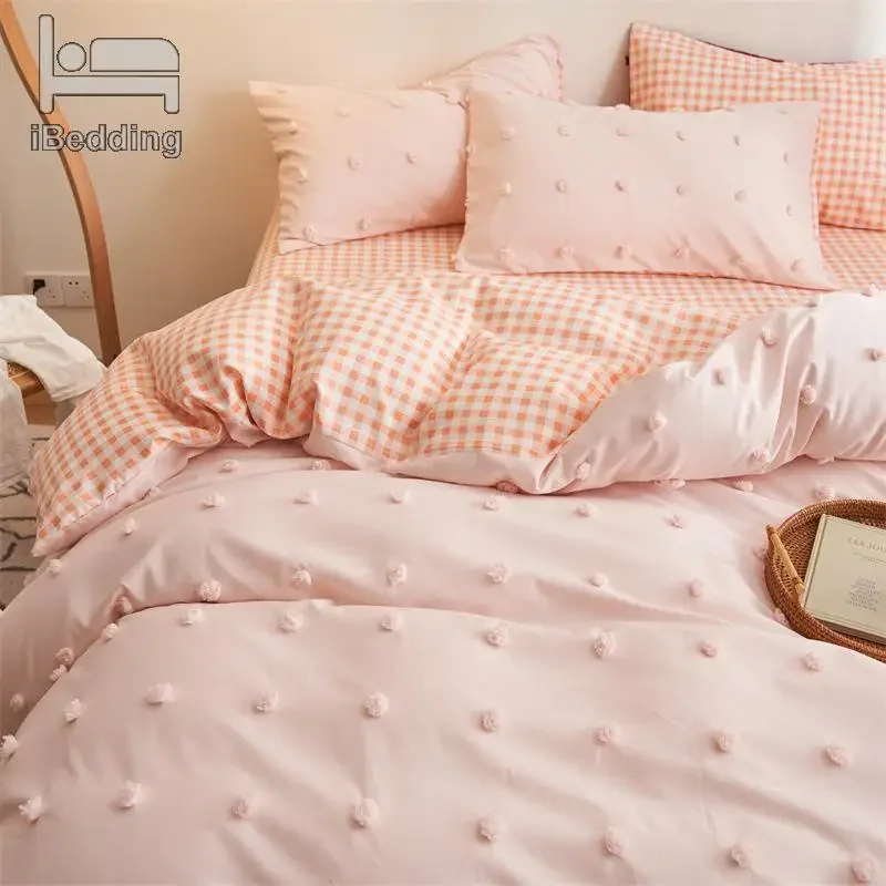 

Solid Color Bedding Set Flower Washed Cotton Duvet Cover Sets with Pillowcase Sheet Soft Quilt Cover Set 3pcs/4pcs set