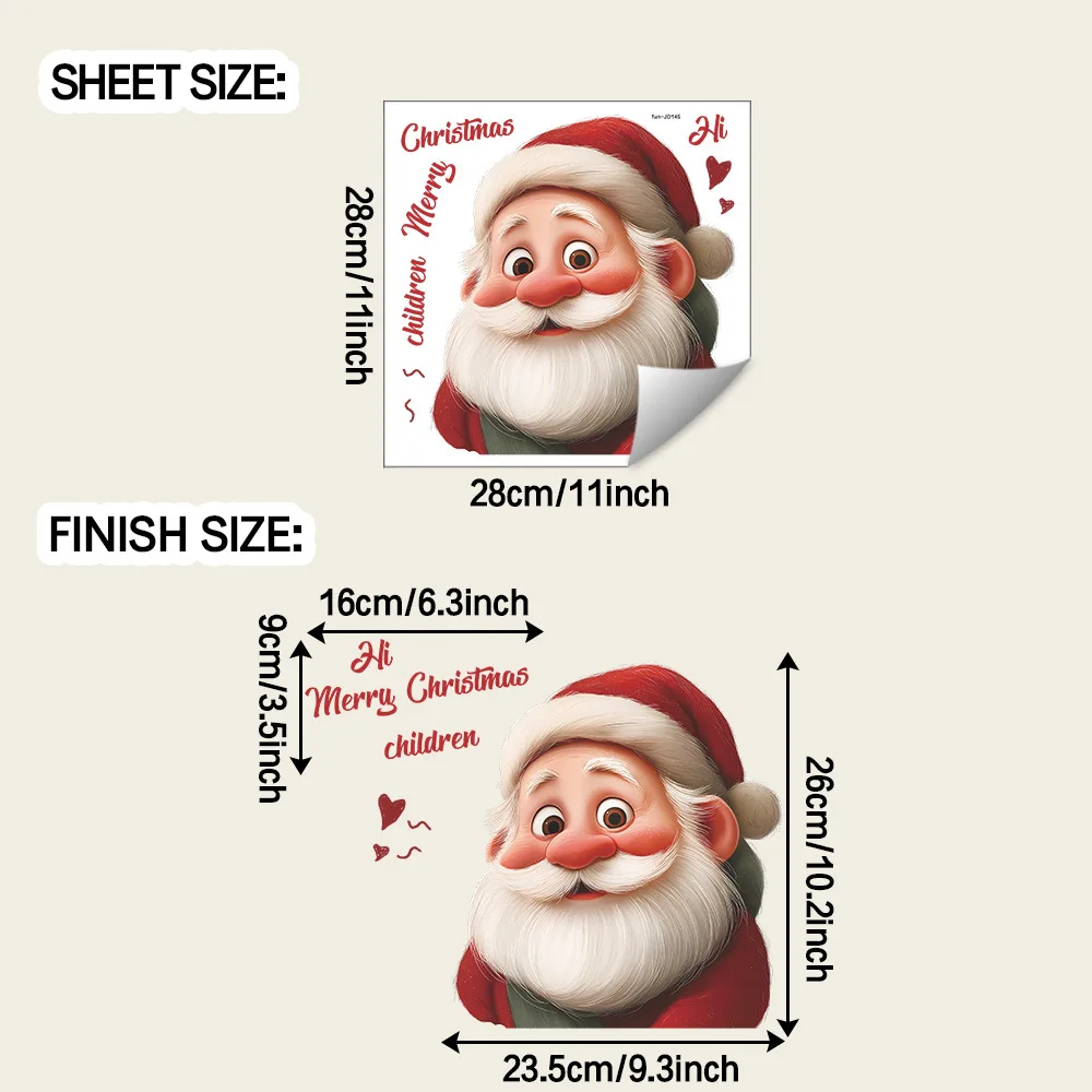 Christmas Santa & English Slogan Static Cling Window Decals - 28x28cm Festive Home Decor Stickers