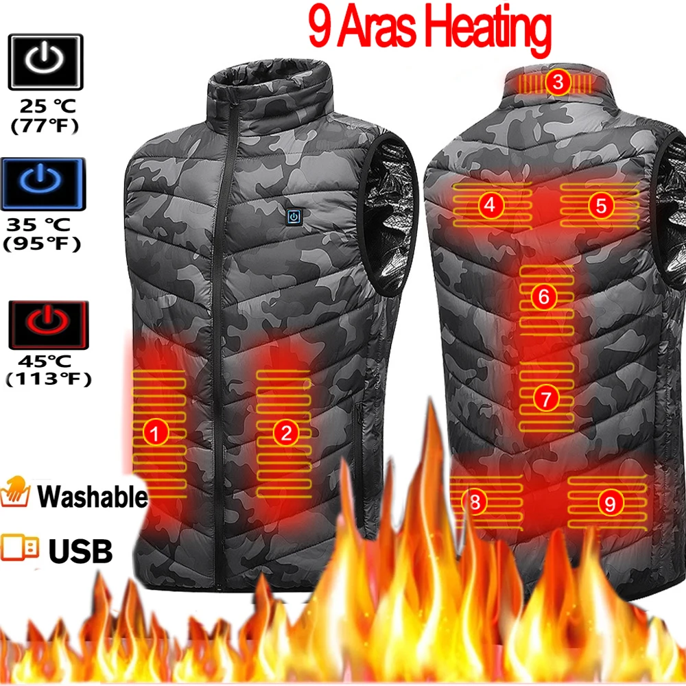 9 Places Heated Vest Men Women Usb Heated Jacket Heating Vest Thermal Clothing Hunting Winter Heating Jacket