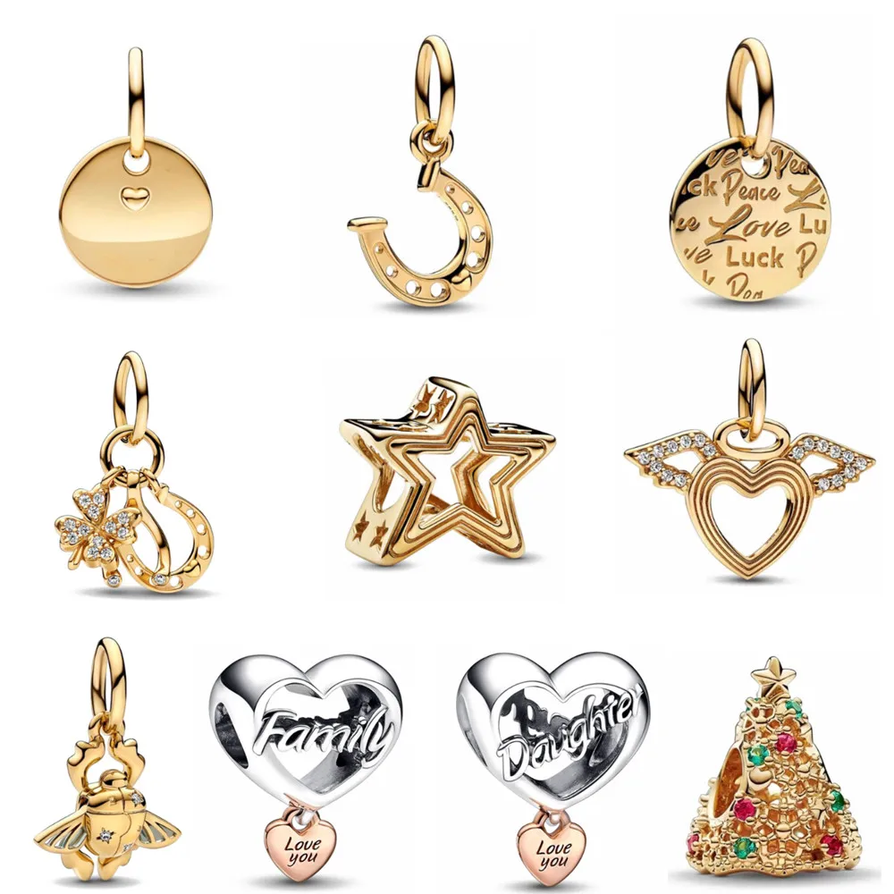 

Новинка 2022, блестящая Звезда, подкова на удачу, блестящая Рождественская елка, оригинальный браслет Pandora, ювелирные изделия