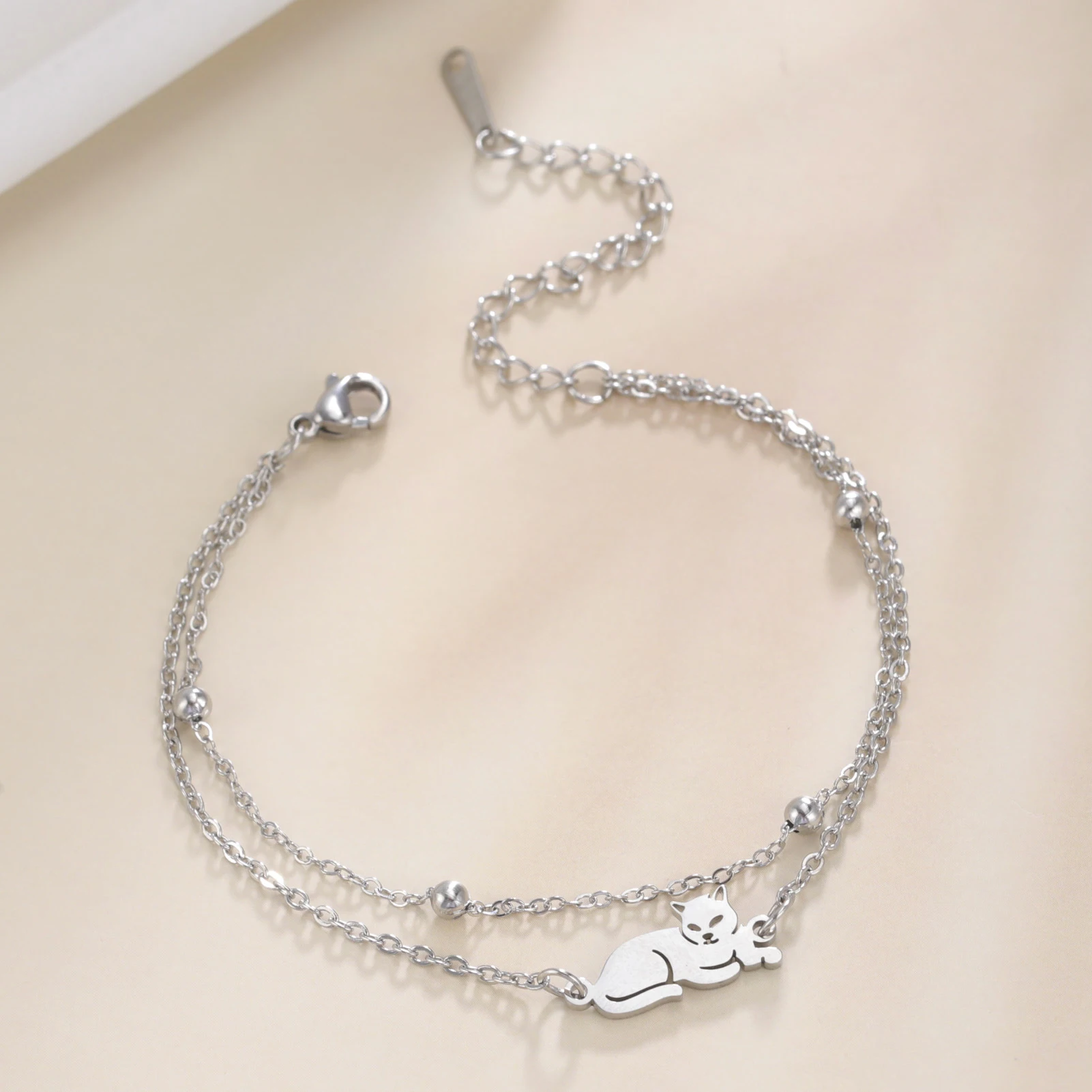 Skyrim Stainless Steel Cat Charm Bracelet for Women Girls Braided Rope Bracelets Animal Kitten Jewelry Valentine Gift charm bracelet rope bracelet
