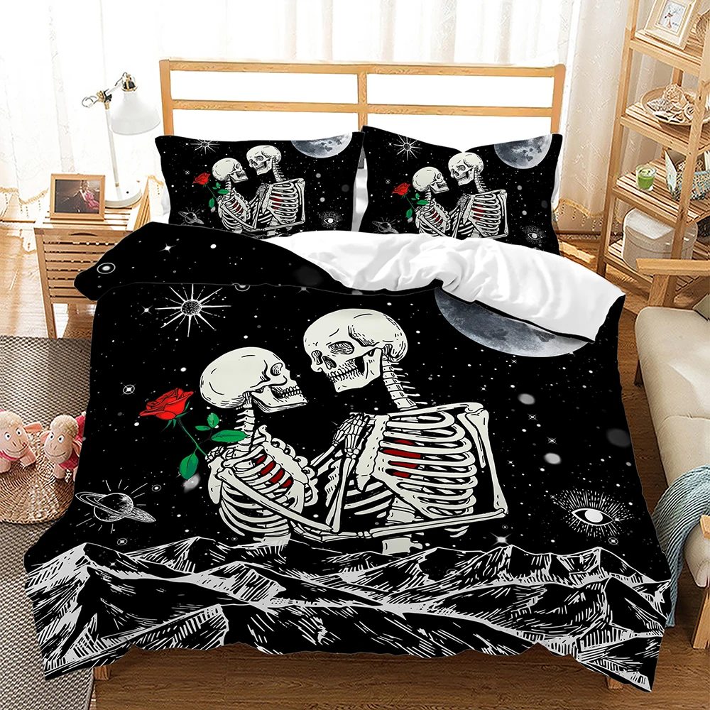 

Skull Couple Bedding Cover Set Single Halloween Boys Duvet Cover Set Microfiber Quilt Cover Kids Bedclothes Set US Twin King