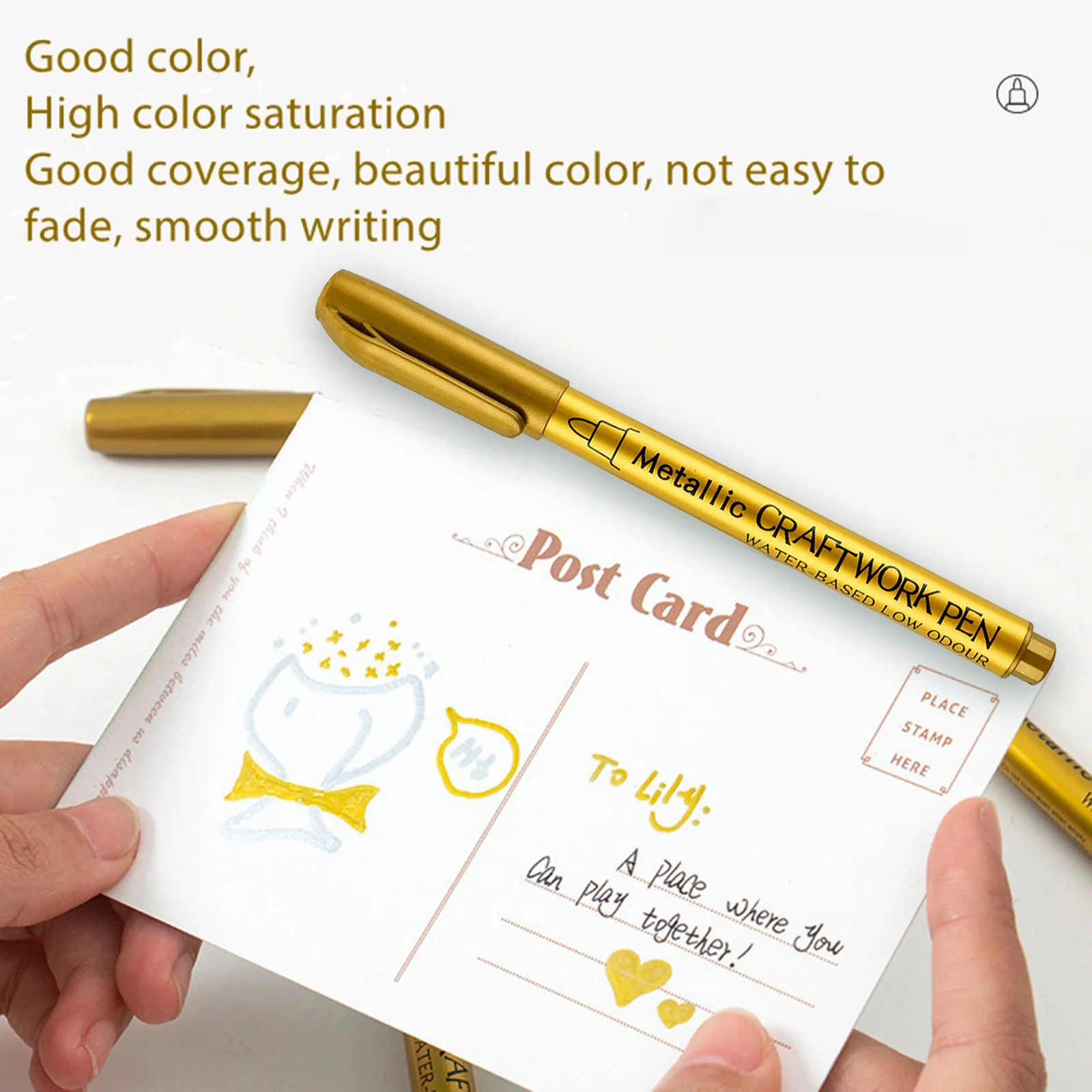 2Pcs Metallic Marker Pen Quick Drying Permanent Marker Pen Gold Silver Color Oil Based Paint Markers Student Drawing Supplies