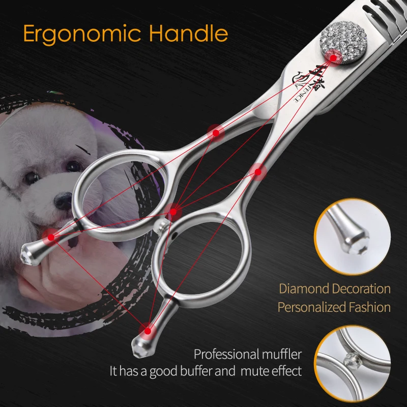 Fenice Dog Grooming Scissors Diamond Screw 7/7.5 Inch Curved Chunker Scissors Thinner Shears for Dog Beauty Scissors