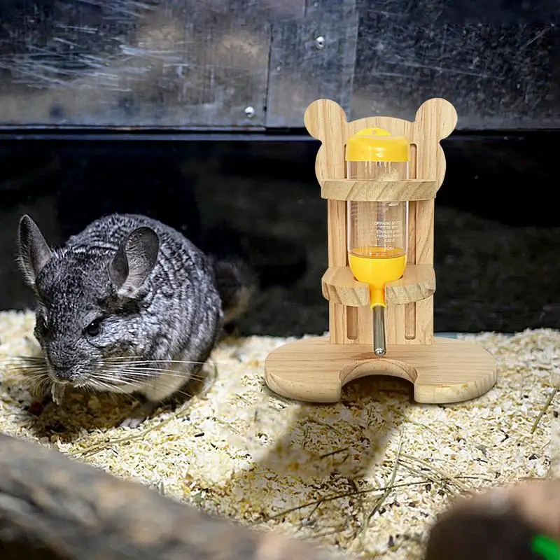 Hamster Wooden Bottle Holder Vertical Drinker Solid Wooden Bottle Holder Leak-proof Adjustable Height