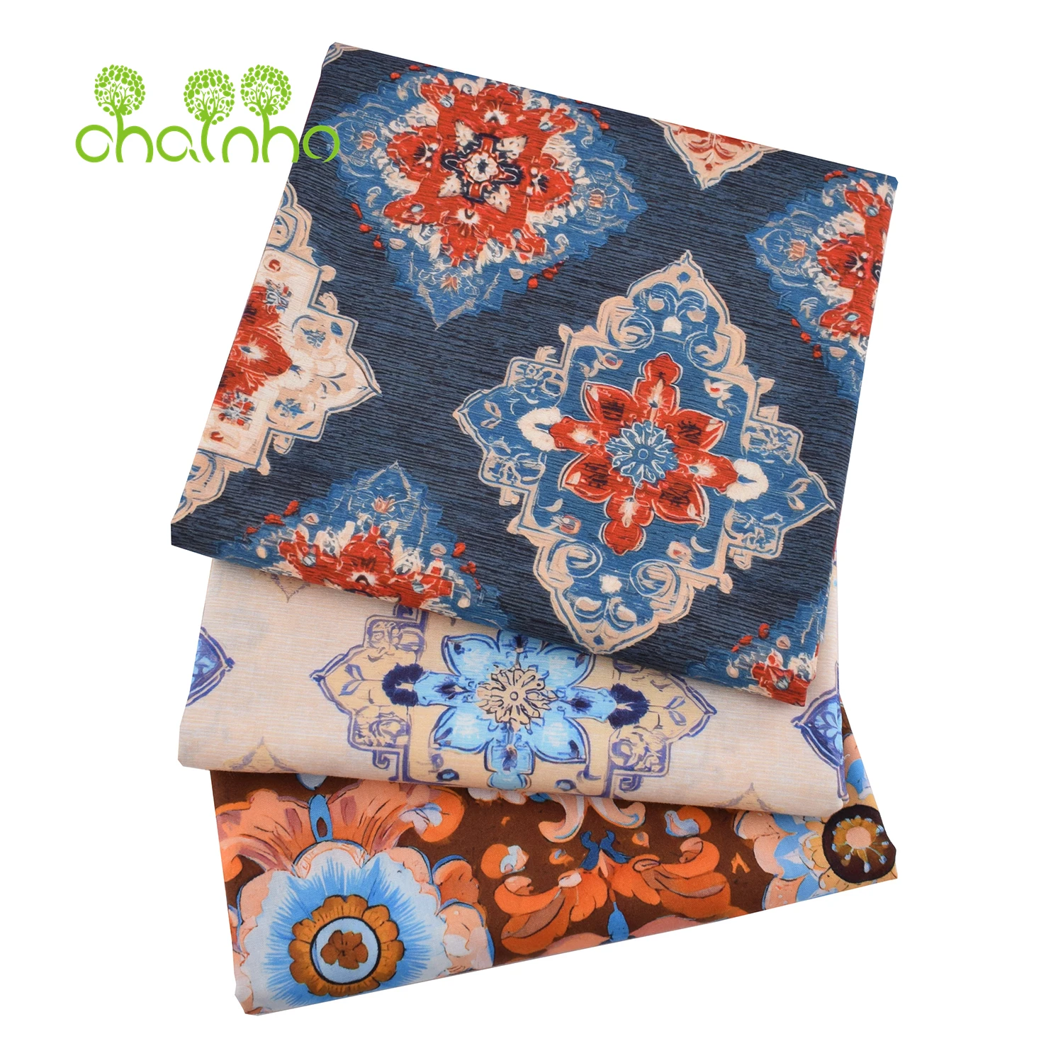 Chainho,Printed Plain Weave Poplin Cotton Fabric,DIY Quilting Sewing Material,Patchwork Cloth,Floral Series,2 Sizes,15PC224