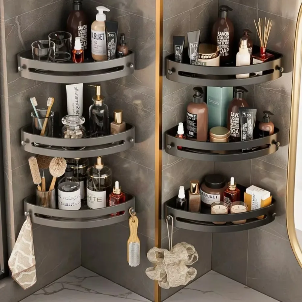 Bathroom Triangle Storage Rack With Hook Bathroom Cosmetic Storage Racks Wall Mounted Toilet Storting Rack Corner Shower Shelf 2