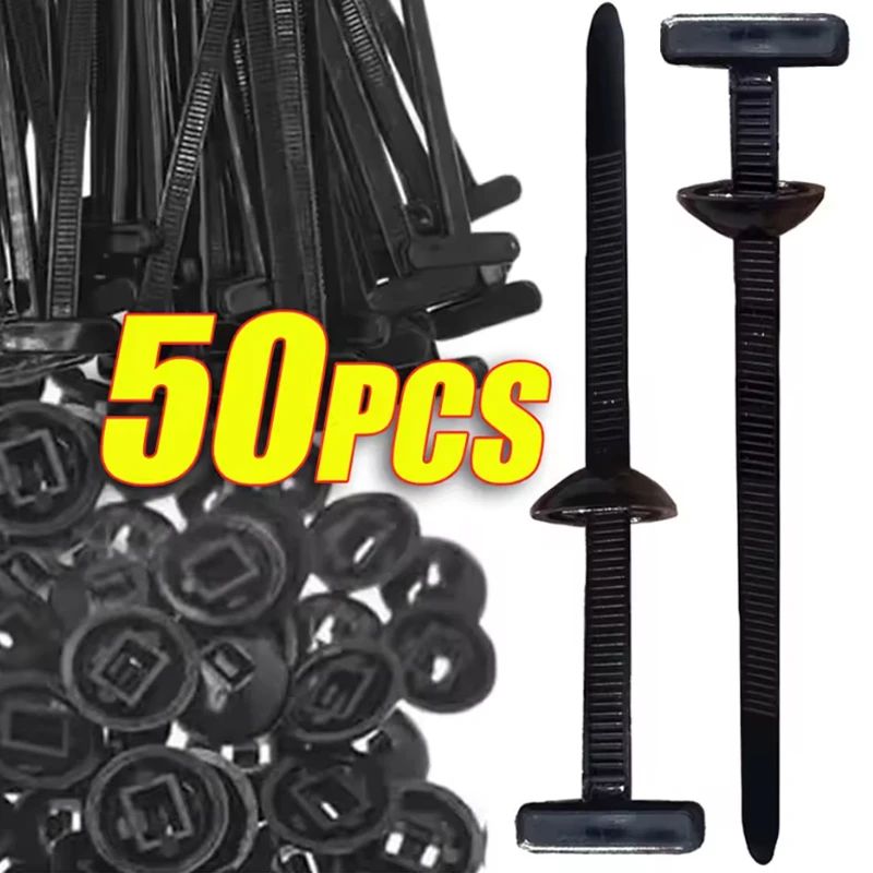 สายรัดไนลอนอเนกประสงค์ 10-50 ชิ้น แบบล็อคอัตโนมัติ สายรัดพลาสติก ห่วงรัดสายไฟ พร้อมคลิป อุปกรณ์เสริมในรถยนต์ 1