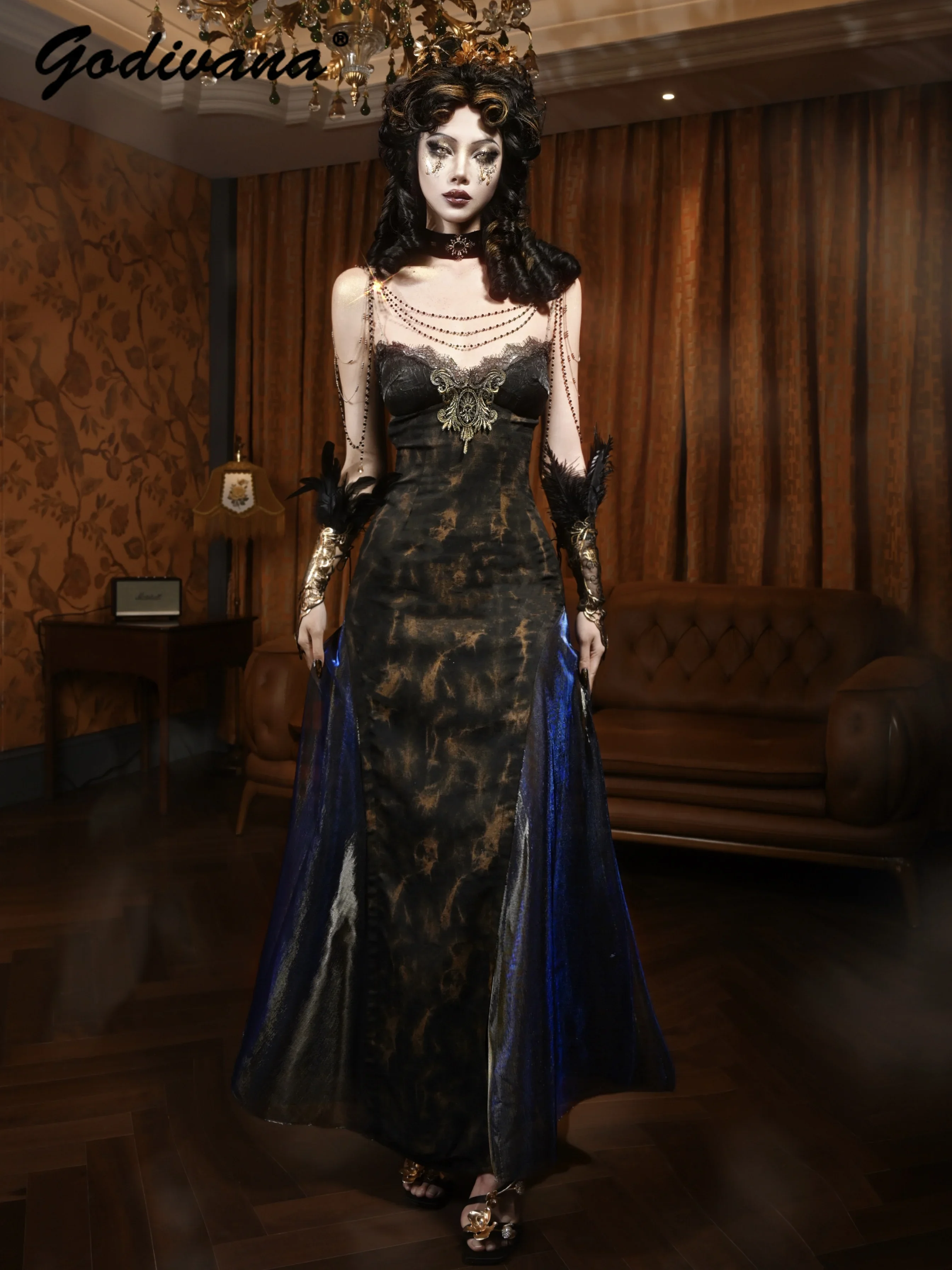 green emerald velvet dress European Long Sleeves Two Piece Elegant Vintage Tweed Dress White / L main image 0