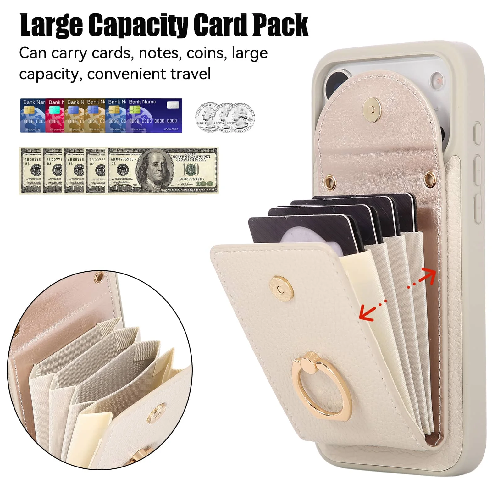 Premium Wallet Case with Card Holder, 360° Ring Kickstand, and Durable Shockproof Protective Bumper