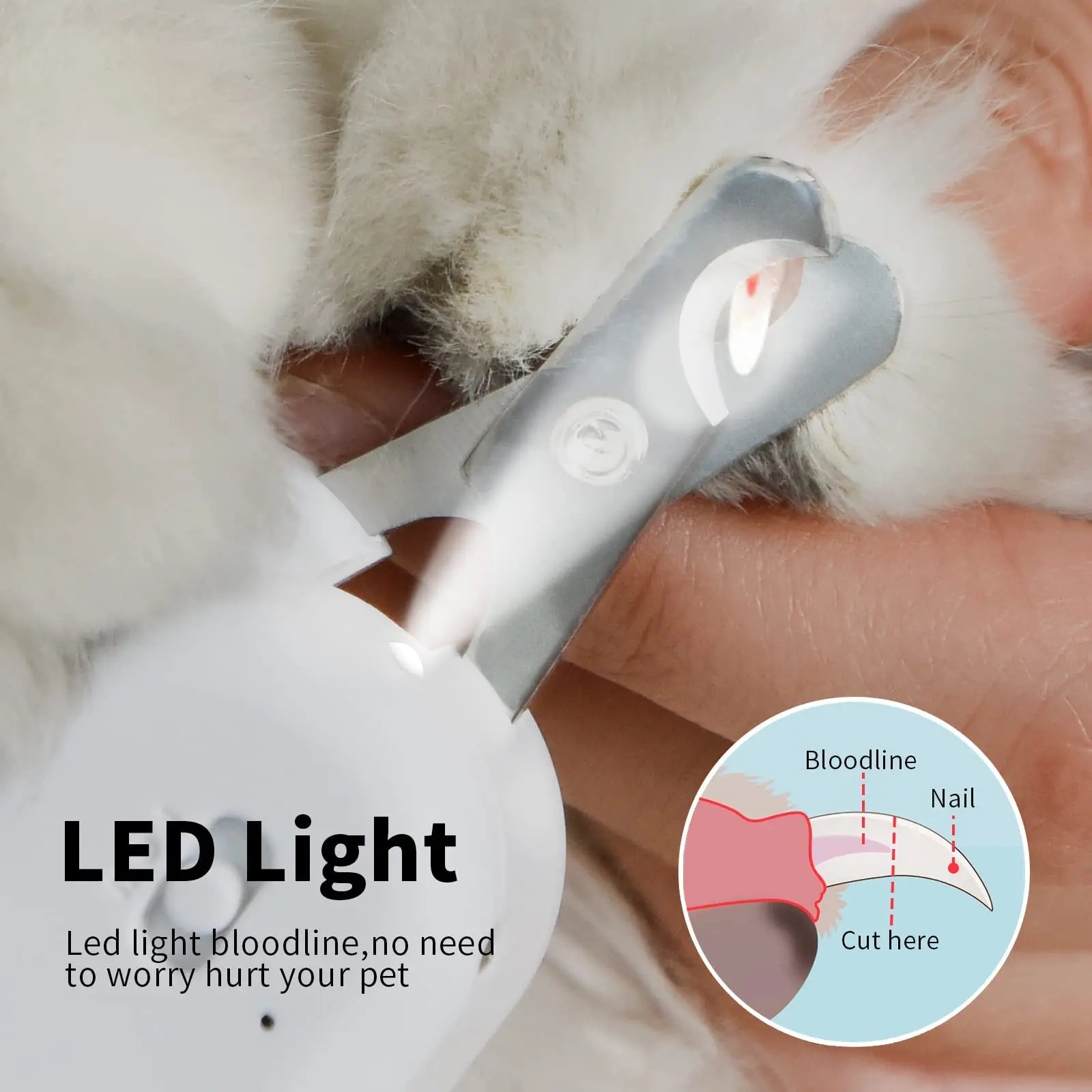 Pet Nail Clippers with LED & UV Light, Cat Claw Trimmer with Super Bright LED Light for Nail Blood Lines to Avoid Over-cutti
