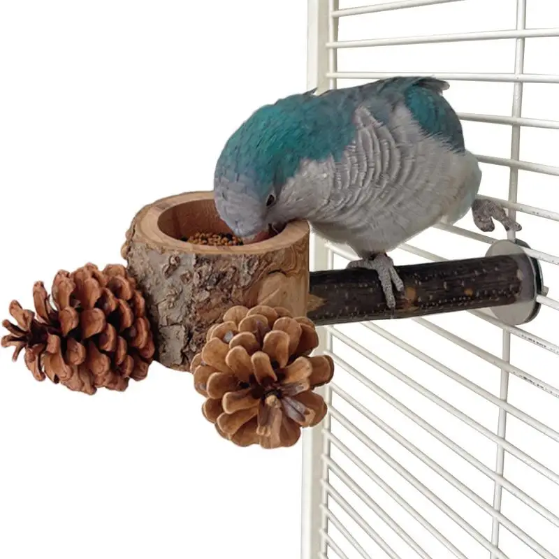 

Bird Wooden Stand Perch Natural bird Wooden Stand Stick Food or Water Supply Bowl Parrot Cockatoo Cockatoo Cage Accessories