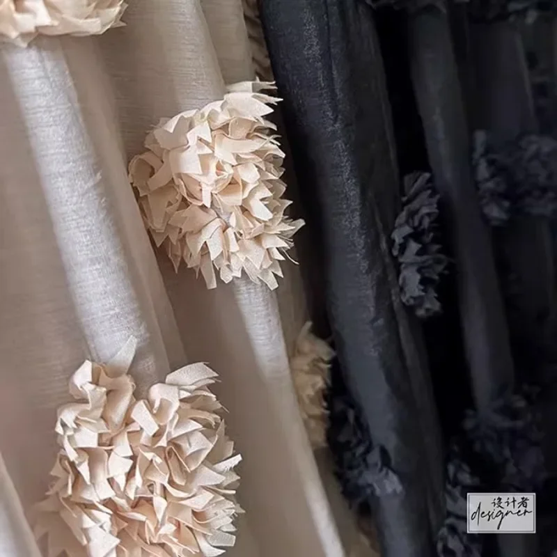 Skin Pink Three-dimensional Large Flower Embroidered Skirt Wedding Dress Door Curtain Designer Fabric