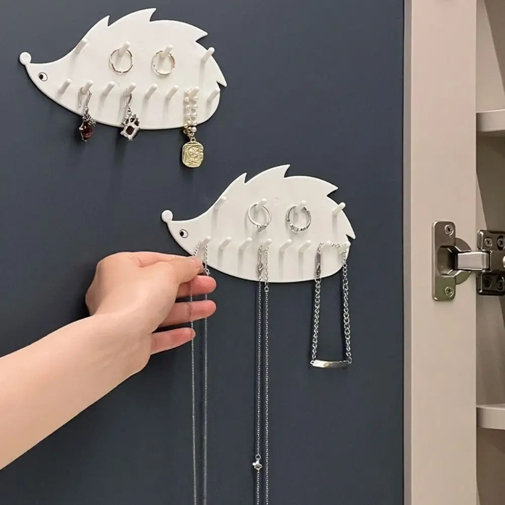 2Pcs Punch-Free Jewelry Storage Rack Dual Layer Wall Mounted Hedgehog Jewelry Hook Decorative Seamless Sticky Hook Living Room