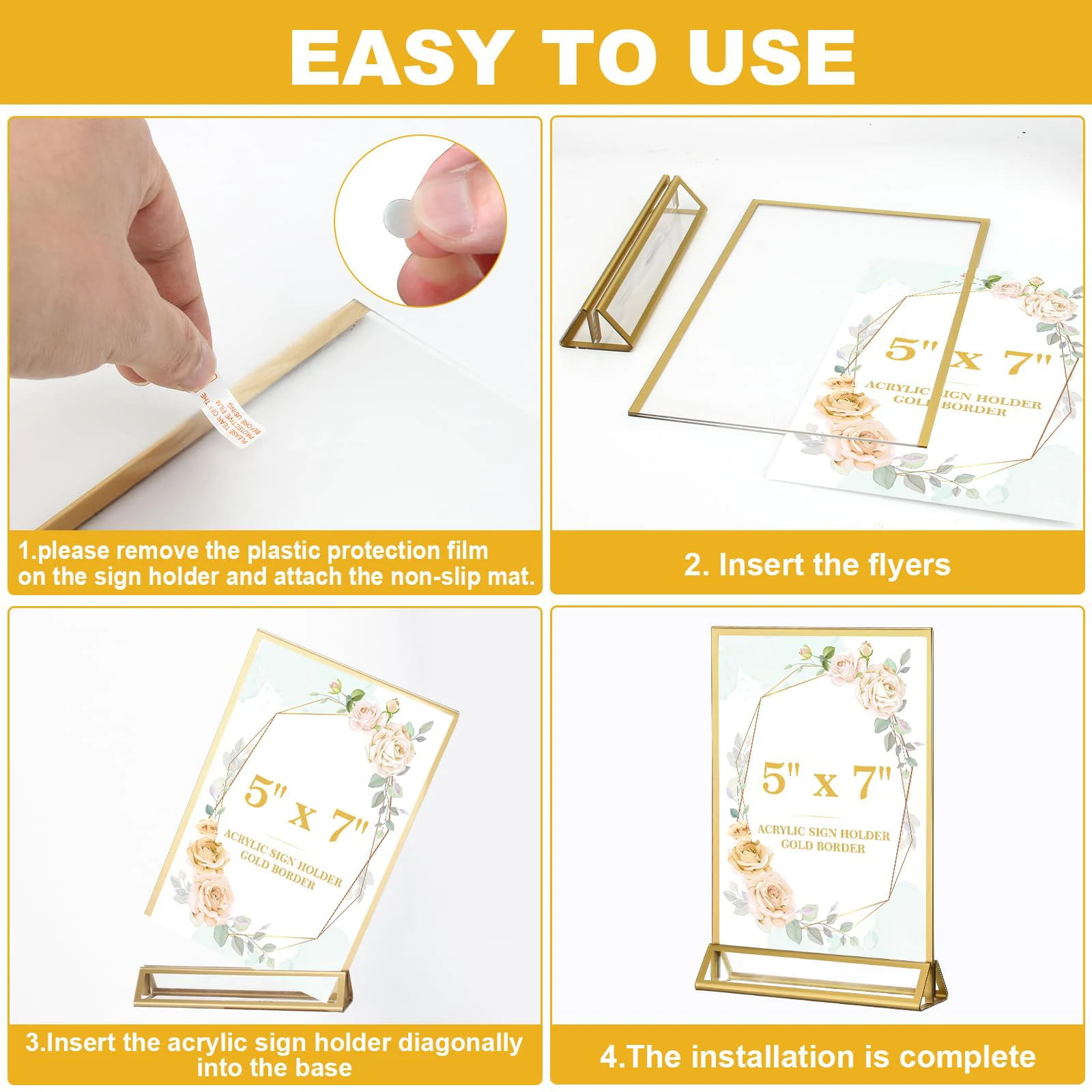 6-36 Transparent Acrylic Sign Holders Gold Picture Frames Double-sided Display Stand Wedding Number Plate Table Flyer Menu Card Rack