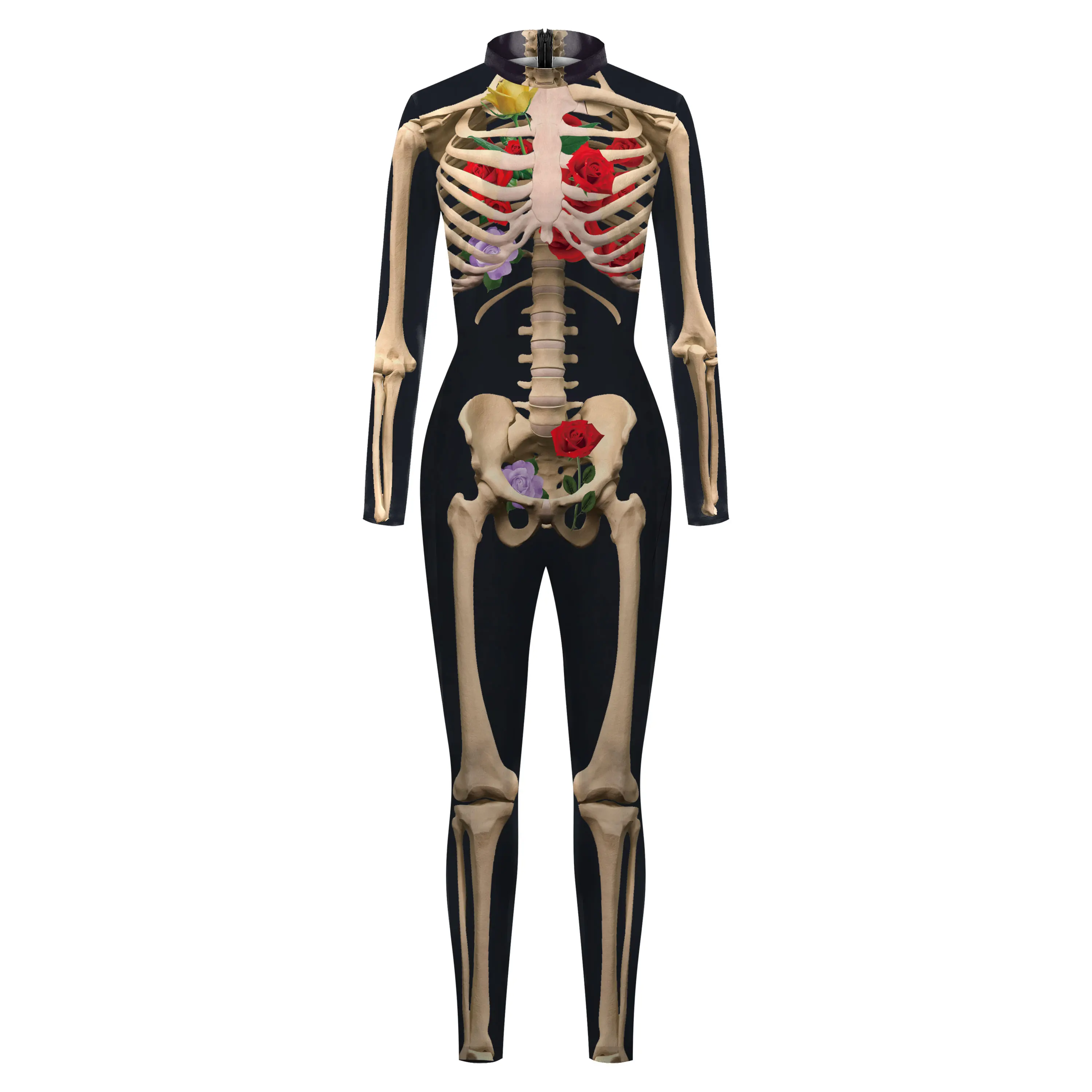 Zawaland Halloween Women Bodysuit Long Sleeve Skeleton Printing Holiday Party Funnyjumpsuit Stage Performance Cosplay Costumes