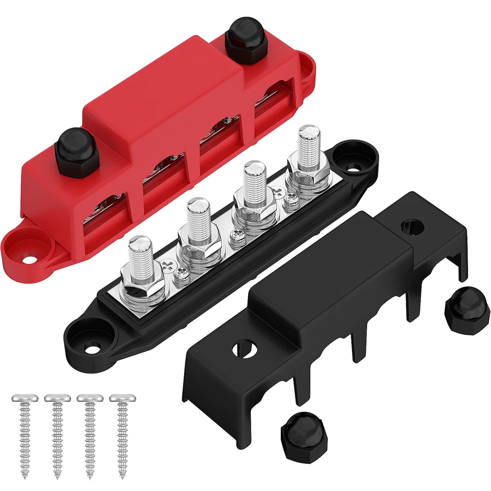 300V AC 48V DC Bus Bar 4-Position Bus Bar Power Distribution Terminal Block Pair With Cover &ndash; 300V AC / 48V DC Marine Bus Bar