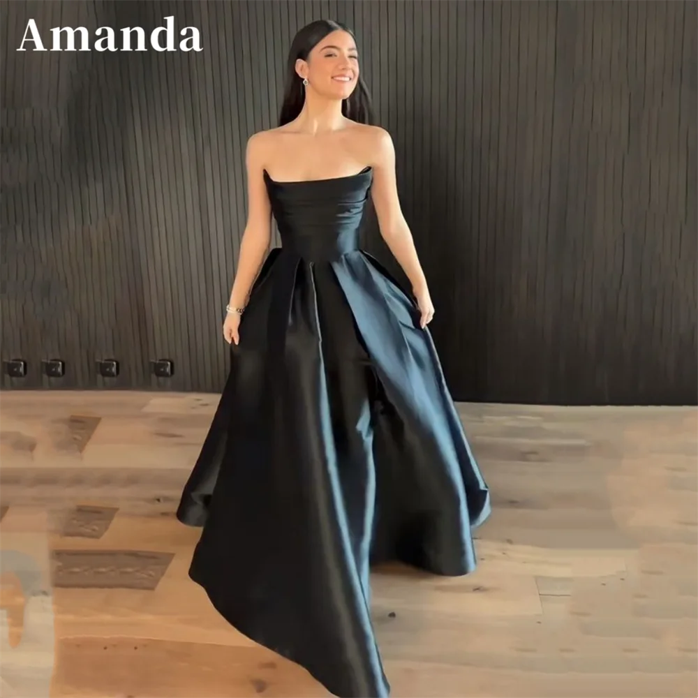 

Amanda Elegant Strapless Evening Dress Sexy Satin Puffy A-line Prom Dress 2023 Sleeveless Party Dress فساتين مناسبة رسمية