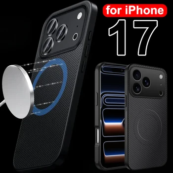 Magnetic Case For iPhone 17/17 Pro/17 Air/17 Pro Max Carbon Fiber Black Phone Back Cover Hard PC Shockproof Bumper for Magsafe 1