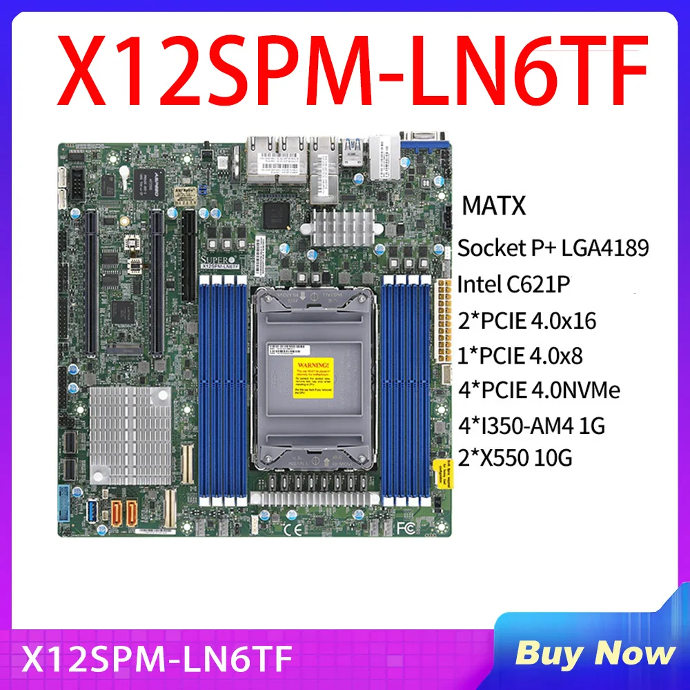 

Материнская плата для сервера Supermicro LGA-4189/2*10GB DDR4-3200MHz C621P 12V DC M-ATX