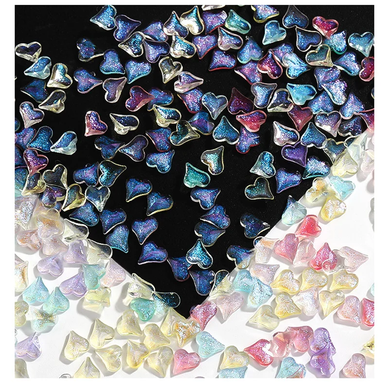 

50pcs Aurora Ice Love Heart Nail Designer Charms Sweet Transparent Square Manicure Accessories Resin DIY Glitter Acrylic Nail