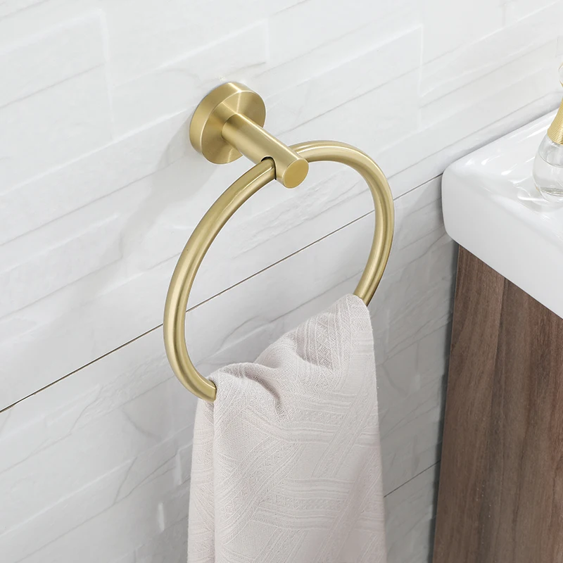 304 Stainless Steel Bathroom Single Hand Towel Ring Rack Towel bar Wall Mounted Holder Matte Black Brushed Gold Chrome
