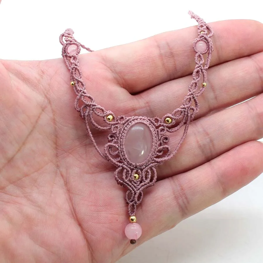 Handmade Braided Macramé Rose Quartz Necklace – Crystal Pendant for Love, Healing & Boho Style 2 Saccd3d45b057451fb2ac7063e767ebe90