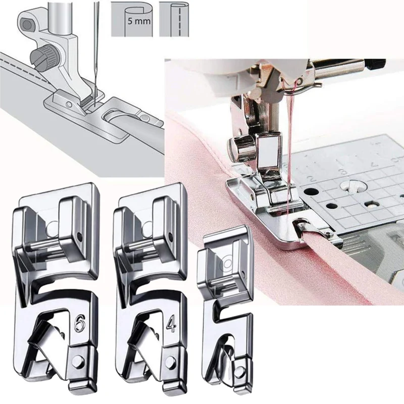 3PCS Rolled Hem Presser Foot Set , 3 mm, 4 mm, 6 mm Hemming Foot Kit for  Sewing Rolled Hemmer Presser Foot for , Brother, Janome, Home  Multifunctional Sewing Machine