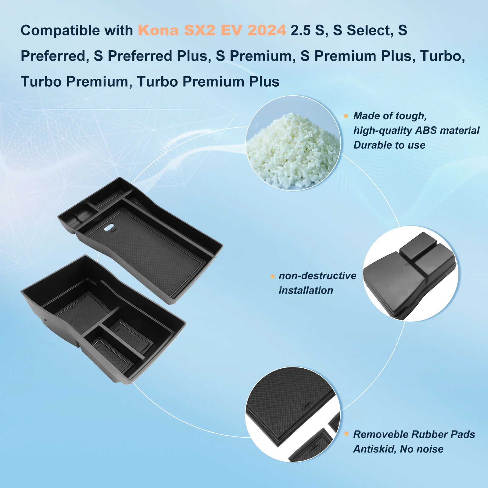 현대 코나 SX2 EV 전기 2024 2025 중앙 제어 오리지널 컨테이너 코나 SX2 액세서리용 RUIYA 자동차 암레스트 박스  보관함-Freehip.co.kr