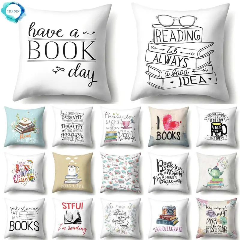 

45x45cm Book Letter Cartoon Art Design Print Pillowcase Home Sofa Decor Chairs Bedroom Seat/Back Cushion Cover Throw Pillow Case