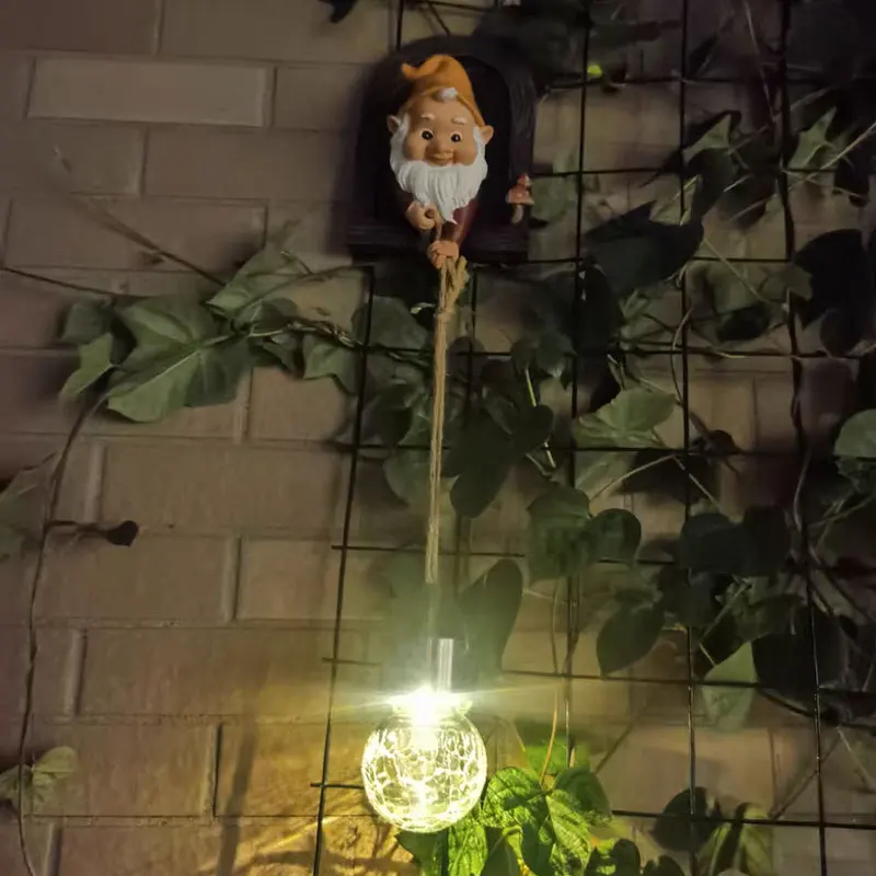 

Garden Solar Light Dwarf for Garden Tree Decor Gnomes Statue Resin Garden Outdoor Decoration Courtyard Ornaments Tree Hanging