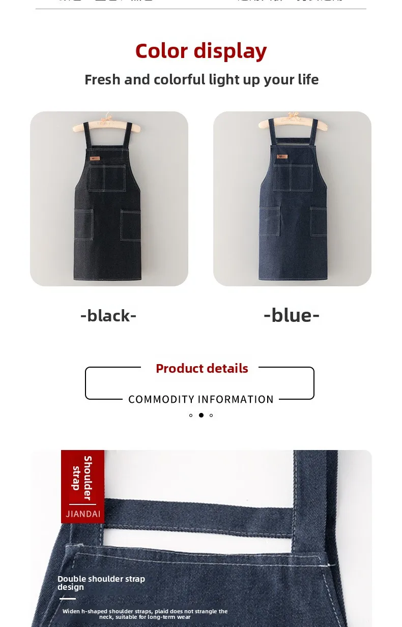Vielseitige Jeansschürze zum Kochen zu Hause, ölfleckenbeständig, individuelle Logo-Option, atmungsaktives Material, Unisex-Stil mit Gürteltaschen – Detail 3
