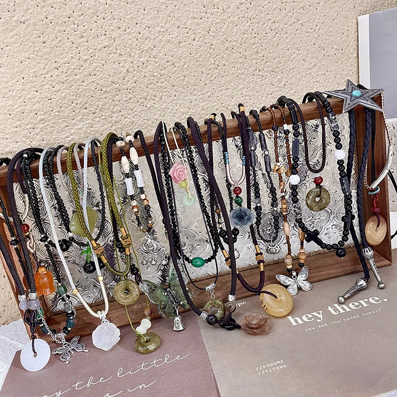 Halskette mit Schmetterlingen im nationalen Stil, Perlenkette, weibliches Temperament, dünnes Seil, Schlüsselbeinkette, verstellbarer Kettenschmuck_voghion.com