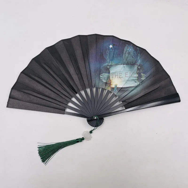 Description Picture 6 of item1Pcs 8 inch Folding Silk Vintage Chinese Japanese Hand Held Fan Plastic Silk Dance Fans With Tassel Art Craft Gift Home Decor
