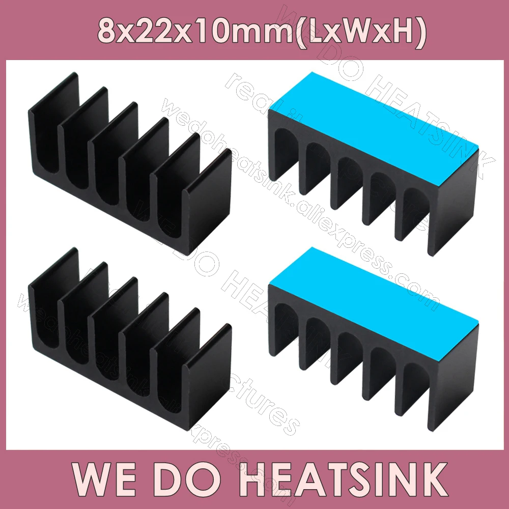 Nós Fazemos o Dissipador de Calor 8x22x10 mm sem ou com o Mergulho Térmico da Almofada Tamanho Pequeno Longo Preto Anodizado Refrigerador de Alumínio Prata do Dissipador de Calor