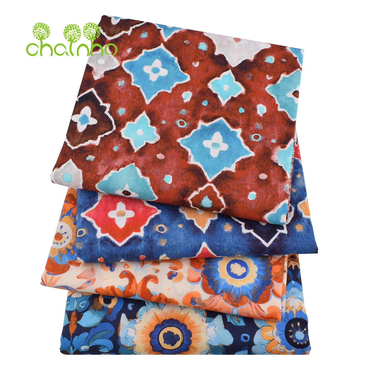 Chainho,Printed Plain Weave Poplin Cotton Fabric,DIY Quilting Sewing Material,Patchwork Cloth,Floral Series,2 Sizes,15PC224