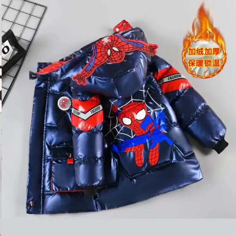 Down Jacket Baby Boy down Coat Winter Clothes Kids Spiderman Thicken Cotton-Padded Jacket Warm Hooded Parka Children Clothing Outerwear