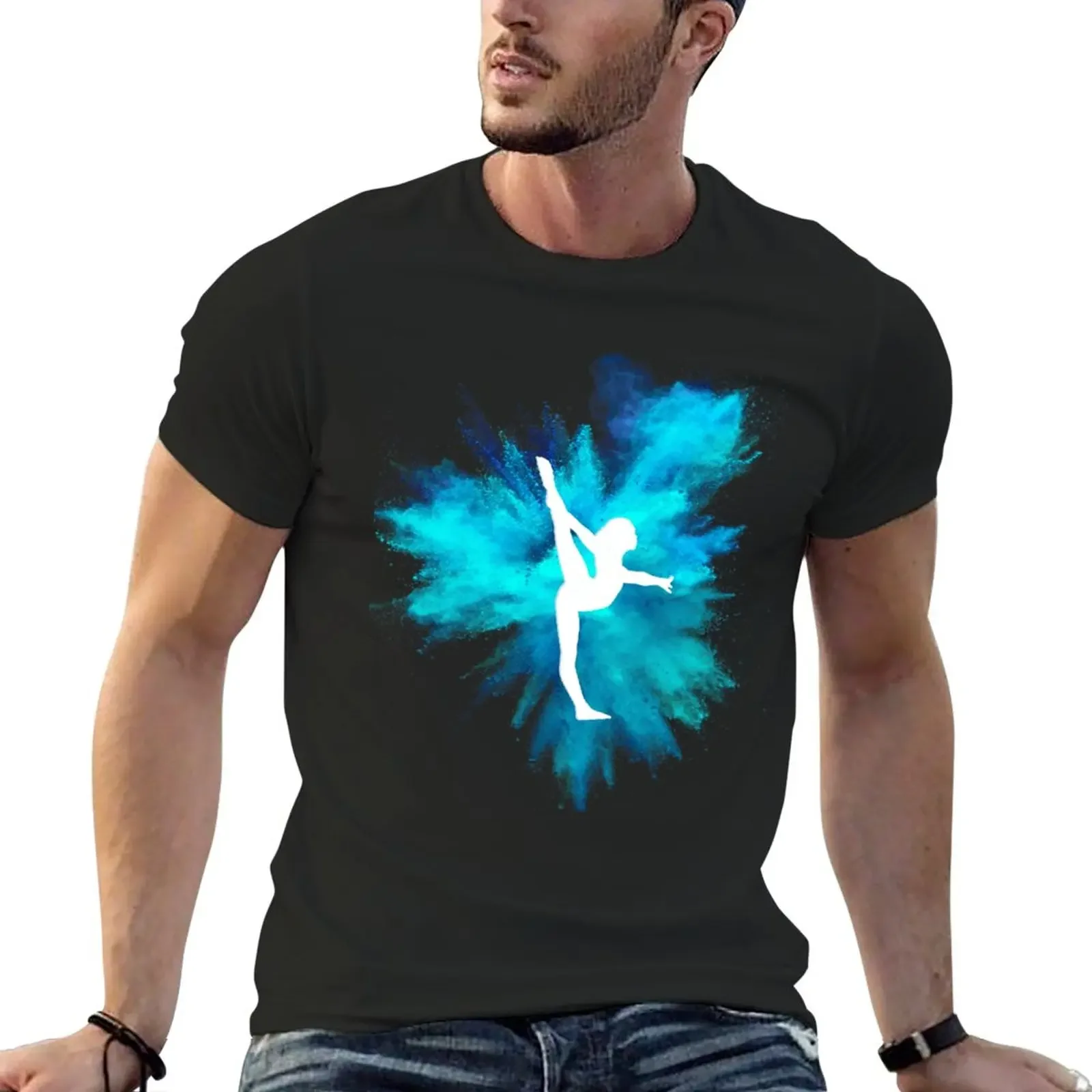 

Gymnast Silhouette - Blue Explosion(On Black) T-Shirt customs design your own boys animal print t shirts for men cotton