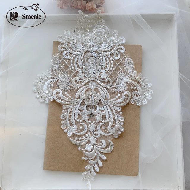 2pc/pair sequins pearl beaded appliques for clothes DIY sew on lace  applique patches for wedding dresses decoration